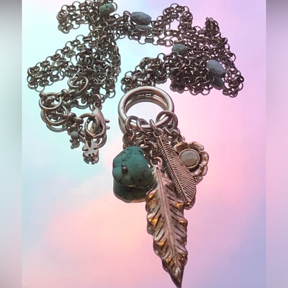 Lucky Brand Turquoise and silver necklace with feather charms. - Picture 3 of 3